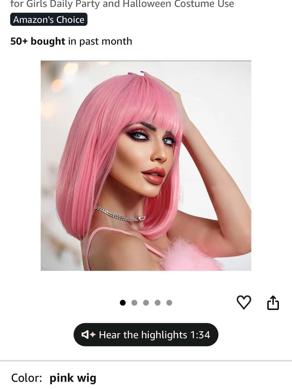 Brand new Pink Straight Bob Wig with Fringe - Women Hair